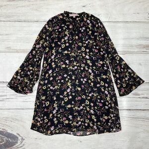 Philosophy Dress Boho Floral Shift Black Pink Yellow Bell Sleeves Size XS